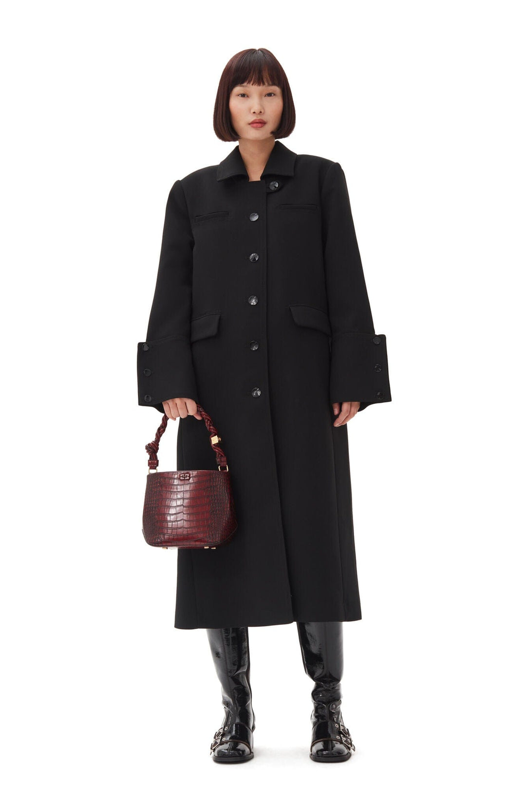 GANNI KLÆR Bonded Crepe Coat Sort