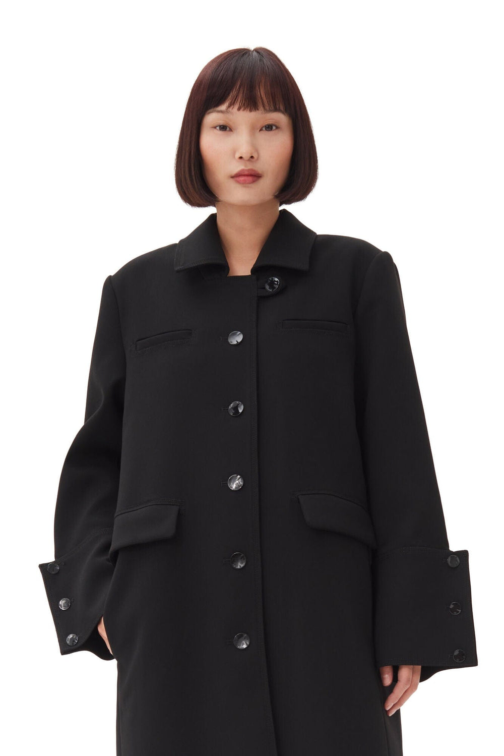 GANNI KLÆR Bonded Crepe Coat Sort