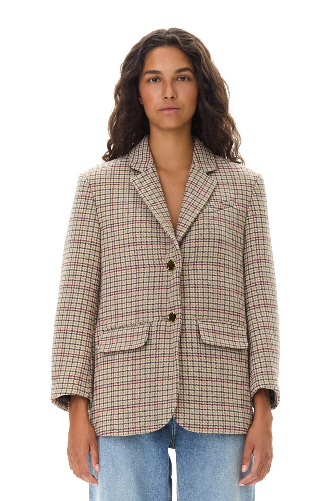 GANNI KLÆR Check Wool Boxy Blazer