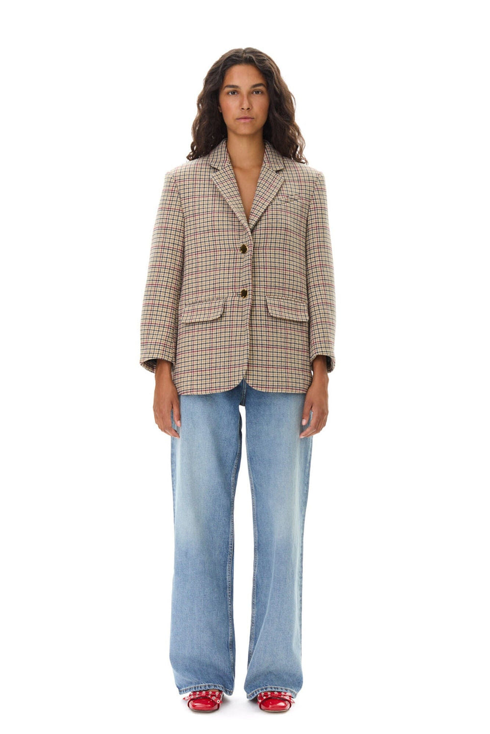 GANNI KLÆR Check Wool Boxy Blazer