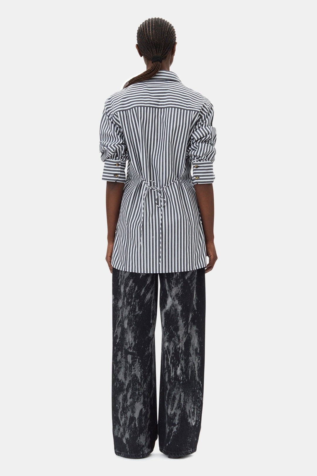 GANNI KLÆR Stripe Cotton Oversized Skjorte