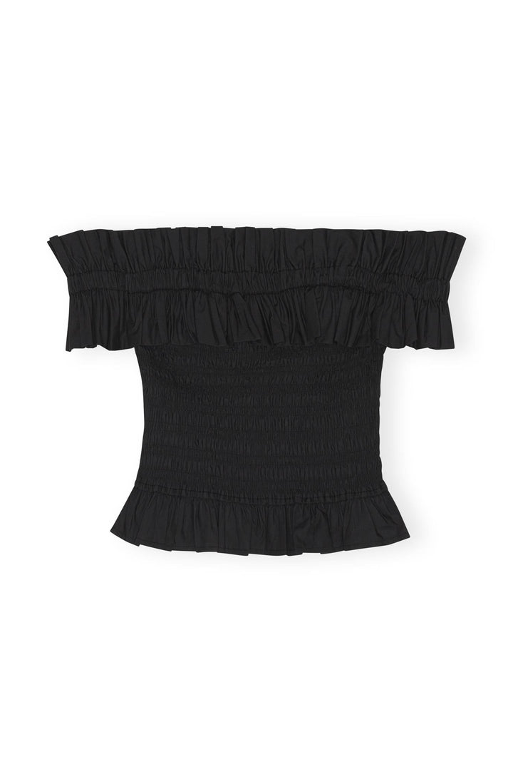 GANNI KLÆR Top Poplin Off-shoulder Sort