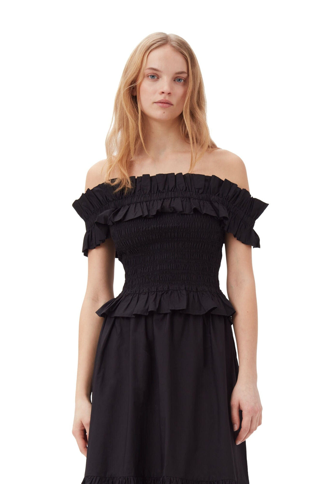 GANNI KLÆR Top Poplin Off-shoulder Sort