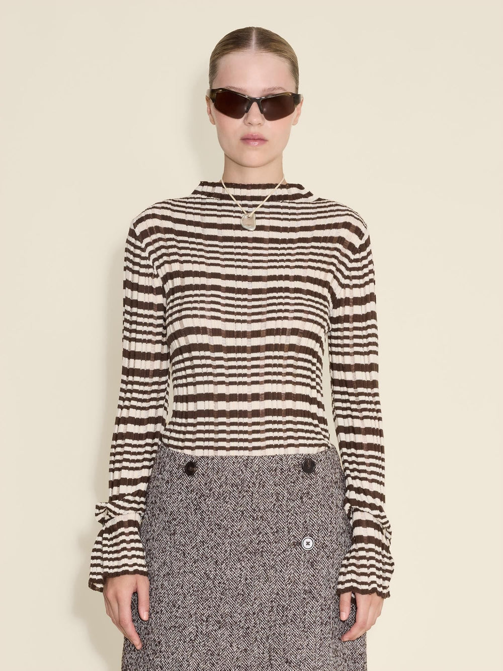 HOLZWEILER KLÆR Rib Stripe Turtleneck Brown